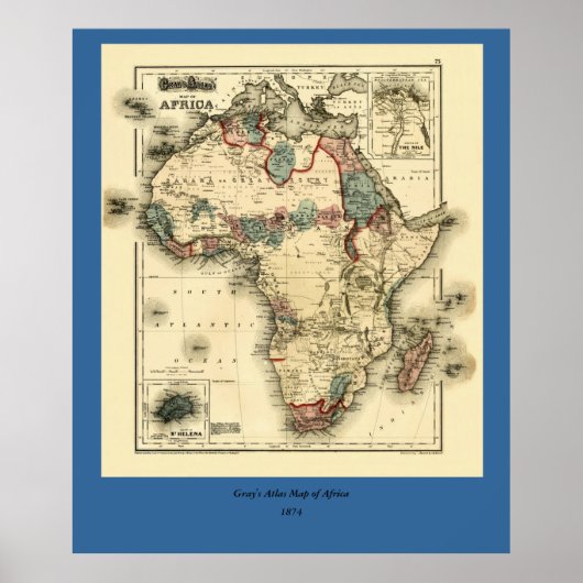 Viintage 1874 Map of Africa Antiek African Print (Voorkant)