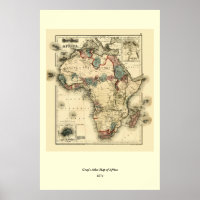 Viintage 1874 Map of Africa Antiek African Print