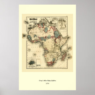 Viintage 1874 Map of Africa Antiek African Print