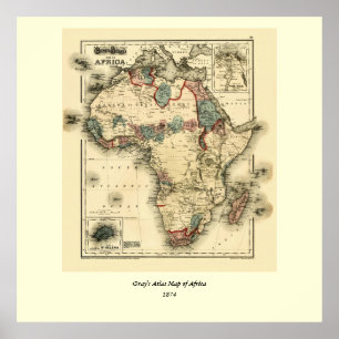 Viintage 1874 Map of Africa Antiek African Print