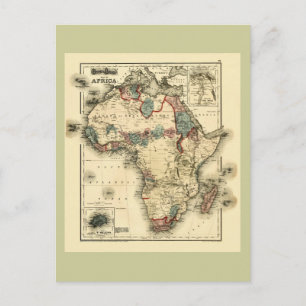 Viintage 1874 Map of Africa Antiek African Print Briefkaart