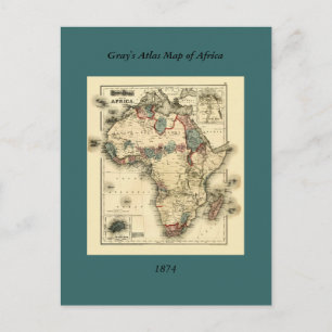 Viintage 1874 Map of Africa Antiek African Print Briefkaart