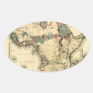 Viintage 1874 Map of Africa Antiek African Print Ovale Sticker