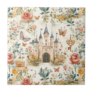Viintage Middeleeuws Kasteel Bloemrijke Fantasie V Tegeltje