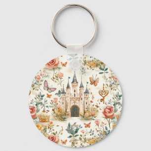 Viintage Middeleeuwse Kasteel Bloemrijke Fantasie Sleutelhanger