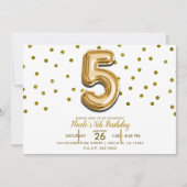 VIJF 5 5e Gouden Ballon & Confetti Verjaardagsfees Kaart (Voorkant)