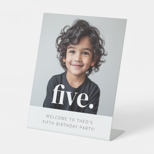 Vijf - 5e verjaardag Foto Welkom Teken Reclamebord Met Voetstuk (Voorkant)