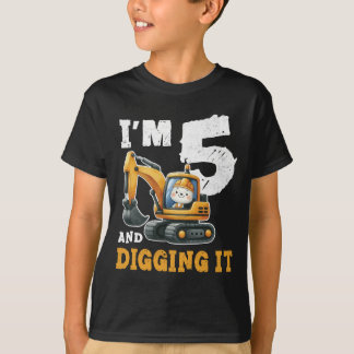 Vijf 5jr 5e Verjaardag Digger Boy Construction T-shirt