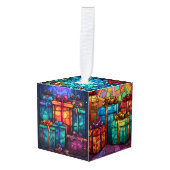 Vijf Afbeelding Glas in lood Kerstmis Decoratie (Voorkant hoekig)