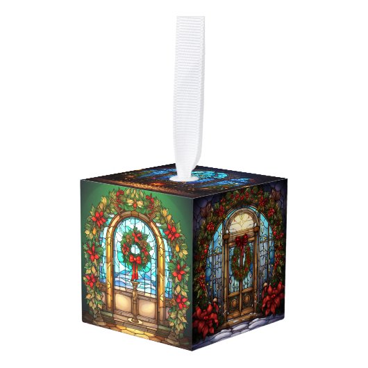 Vijf Afbeelding Glas in lood Kerstmis Decoratie (Voorkant hoekig)