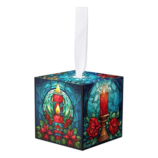 Vijf Afbeelding Glas in lood Kerstmis Decoratie (Voorkant hoekig)