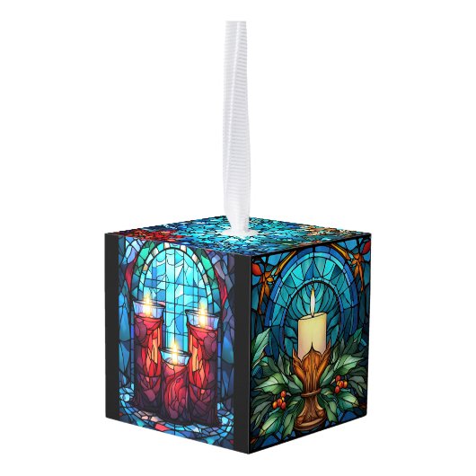 Vijf Afbeelding Glas in lood Kerstmis Decoratie (Achter hoekig)