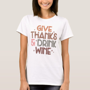Vijf Bedankt en Drink Wijntypografie Thanksgiving T-shirt