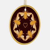 Vijf bijen op een donkerbruine goudvelg keramisch ornament (Rechts)