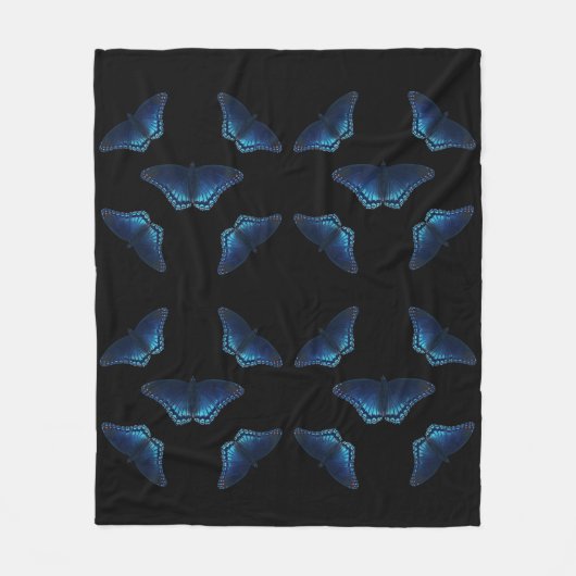 Vijf blauwe vlinders patroon fleece deken (Voorkant)