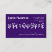Vijf bomen - wit op donker Paars Visitekaartje (Achterkant)