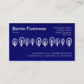 Vijf bomen - wit op donkerblauw visitekaartje (Achterkant)