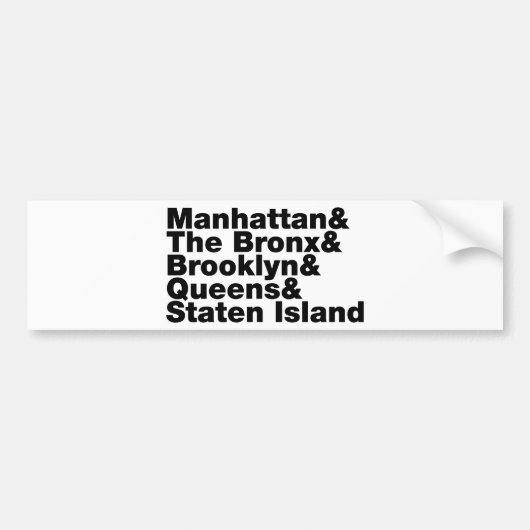 Vijf Boroughs ~ New York City Bumpersticker (Voorkant)