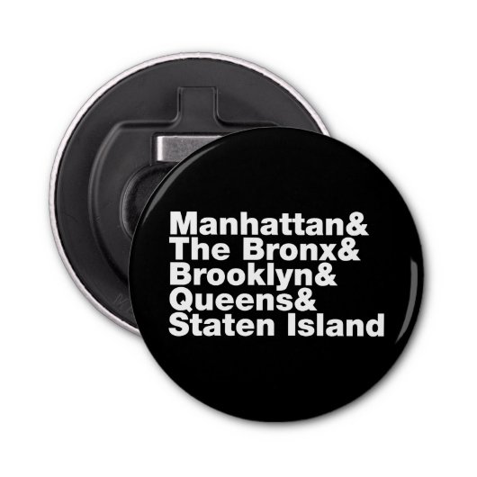 Vijf Boroughs ~ New York City Button Flesopener (Voorkant)