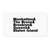 Vijf Boroughs ~ New York City Etiket (Voorkant)