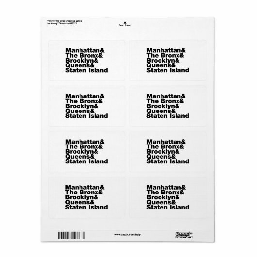 Vijf Boroughs ~ New York City Etiket (Full Sheet)