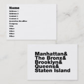 Vijf Boroughs ~ New York City Visitekaartje (Voorkant / Achterkant)