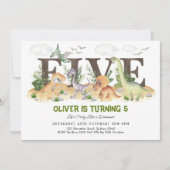 VIJF | Boy Dinosaurs 5th Birthday Party Kaart (Voorkant)