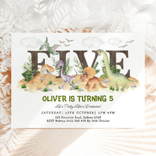 VIJF   Boy Dinosaurs 5th Birthday Party Kaart