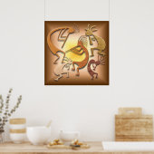 Vijf bruine Kokopellis Poster (Keuken)