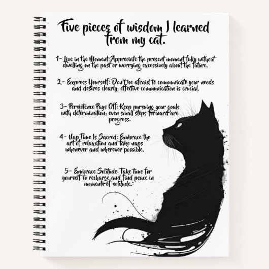 Vijf Cat Wisdom Black Cat Design Spiraalvormig Not Notitieboek (Voorkant)
