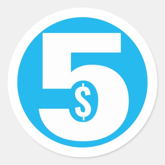 Vijf dollar ronde sticker (Voorkant)