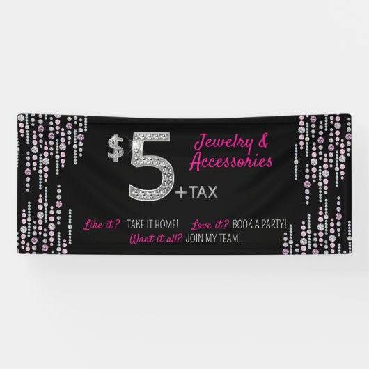 Vijf dollar voor juwelen en accessoires - Paparazz Spandoek (Horizontaal)