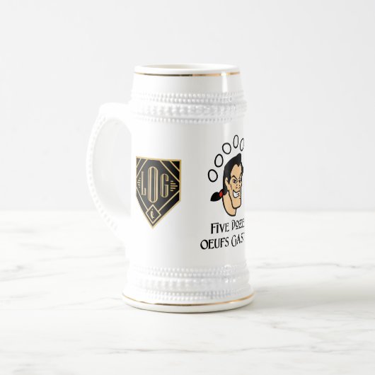 Vijf dozen tandbeitje/gents FF Logo Stein Bierpul (Voorkant links)