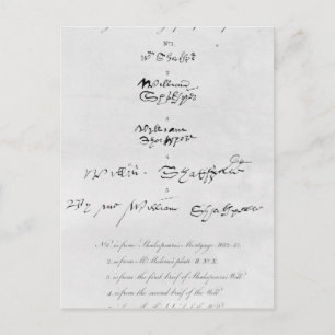 Vijf echte autografieken van William Shakespeare Briefkaart