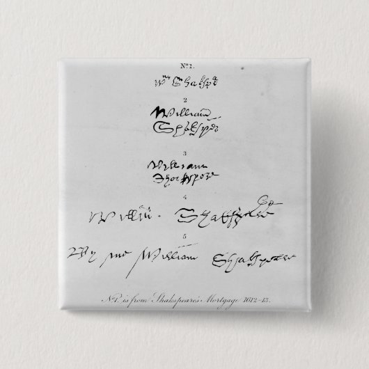 Vijf echte autografieken van William Shakespeare Vierkante Button 5,1 Cm (Voorkant)
