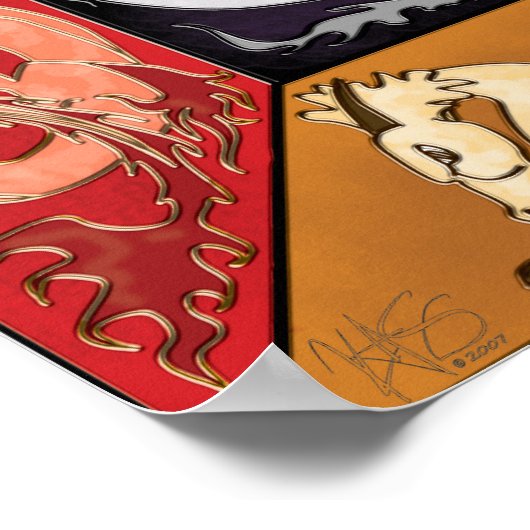 Vijf elementaire dragons poster (Hoek)