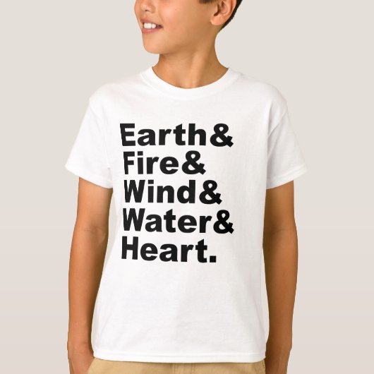Vijf Elementen | Aarde Vuur Wind Water & Hart T-shirt (Voorkant)