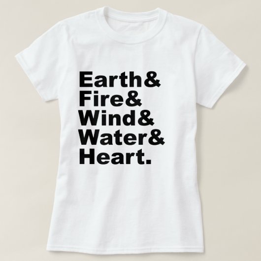 Vijf Elementen | Aarde Vuur Wind Water & Hart T-shirt (Design voorkant)