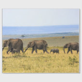 VIJF ELEPHANTS OP BROWN GRASS CADEAUPAPIER (Vlak)