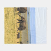 VIJF ELEPHANTS OP BROWN GRASS FLEECE DEKEN (Voorkant (Horizontaal))