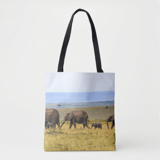 VIJF ELEPHANTS OP BROWN GRASS TOTE BAG (Voorkant)