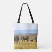 VIJF ELEPHANTS OP BROWN GRASS TOTE BAG (Achterkant)