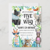 Vijf en wilde luipaard safari dieren 5e verjaardag kaart (Voorkant)