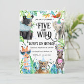 Vijf en wilde luipaard safari dieren 5e verjaardag kaart (Staand voorkant)