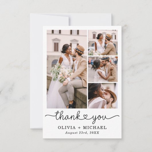 Vijf foto collage script hart bruiloft bedankkaart (Voorkant)