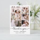 Vijf foto collage script hart bruiloft bedankkaart (Staand voorkant)