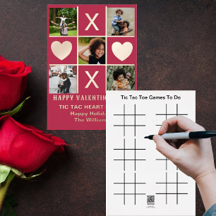 Vijf Foto Tic Tac Toe Heart Magenta Valentijn Folie Feestdagenkaart