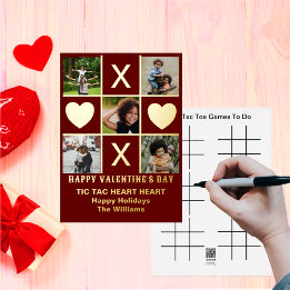 Vijf foto Tic Tac Toe Heart Red Valentijn Folie Feestdagenkaart
