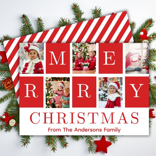 Vijf Fotocollage Rood & Wit Vrolijk Kerstfeest Feestdagenkaart