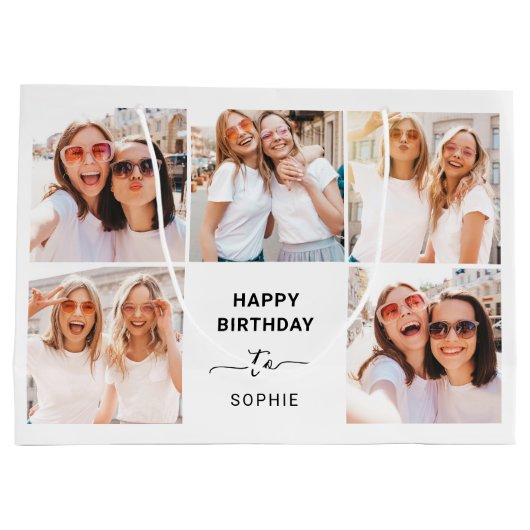 Vijf Fotoraster | Zwarte en witte fijne verjaardag Groot Cadeauzakje (Achterkant)